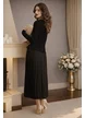 Compleu dama tricotat premium negru jacheta cu peplum si capse bijuterie rochie plisata