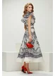 Compleu spectaculos din organza imprimeu dantelat bluza cu volane si fusta midi