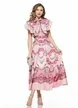 Compleu spectaculos din organza imprimeu dantelat roz bluza cu volane si fusta midi