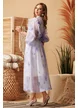 Compleu spectaculos din organza liliachiu fusta midi si bluza cu nasturi cristal