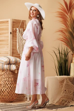 Compleu spectaculos din organza roz fusta midi si bluza cu nasturi cristal