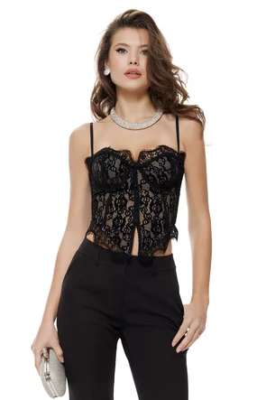 Corset dama de lux negru din dantela catifelata cupe buretate