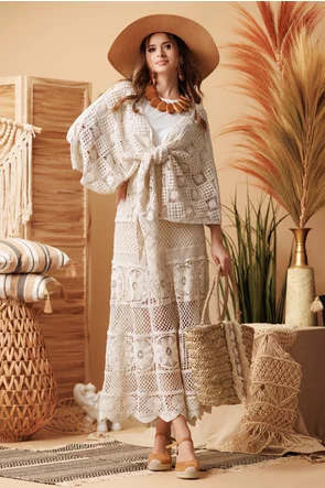 Fusta boho din bumbac organic crosetat 