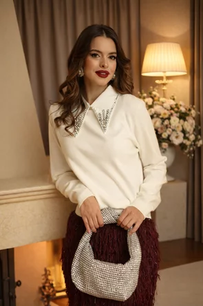 Fusta eleganta burgundy cu franjuri velevet feathers si lurex