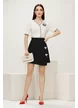 Fusta eleganta Fofy mini din tweed premium negru cu fundite strassuri