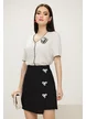 Fusta eleganta Fofy mini din tweed premium negru cu fundite strassuri