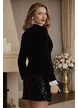 Fusta eleganta Fofy mini negru din catifea cu paiete