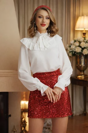 Fusta eleganta Fofy mini rosie din catifea cu paiete