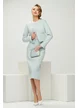 Fusta eleganta midi din tweed bleu premium si captuseala satinata