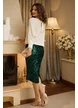 Fusta eleganta midi verde din catifea cu paiete