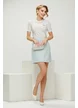 Fusta eleganta mini din tweed bleu premium cu captuseala satinata