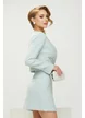 Fusta eleganta mini din tweed bleu premium cu captuseala satinata