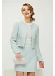 Fusta eleganta mini din tweed bleu premium cu captuseala satinata