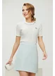 Fusta eleganta mini din tweed bleu premium cu captuseala satinata