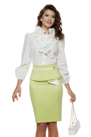 Fusta Fofy verde lime cu peplum asimetric in spirala