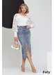Fusta midi de blug albastru premium elastic cu crapatura
