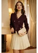 Fusta mini crem cu fir delicat de lurex din tricot premium plisat