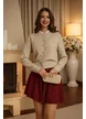 Fusta mini din tricot bordo premium plisat