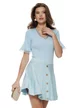 Fusta mini plisata din tricot premium bleu cu nasturi metalici decorativi
