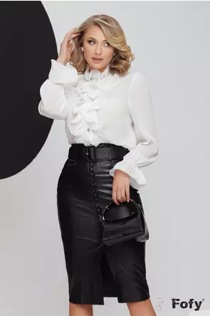 Fusta neagra din piele ecologica conica cu nasturi imbracati si centrura inclusa