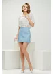 Fusta premium eleganta din tweed bleu cu paiete fine si detalii franjurate