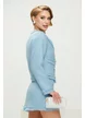 Fusta premium eleganta din tweed bleu cu paiete fine si detalii franjurate