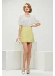 Fusta premium eleganta din tweed lime cu paiete fine si detalii franjurate