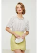 Fusta premium eleganta din tweed lime cu paiete fine si detalii franjurate
