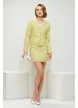 Fusta premium eleganta din tweed lime cu paiete fine si detalii franjurate