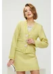 Fusta premium eleganta din tweed lime cu paiete fine si detalii franjurate