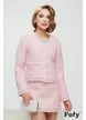 Fusta premium eleganta din tweed roz cu paiete fine si detalii franjurate