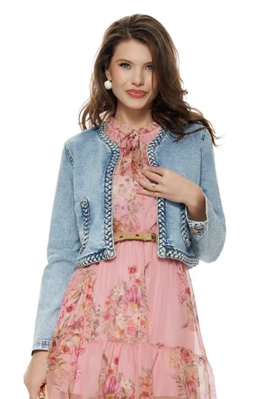 Geaca dama de blug premium cu insertii impletite si buzunare cu nasturi metalici