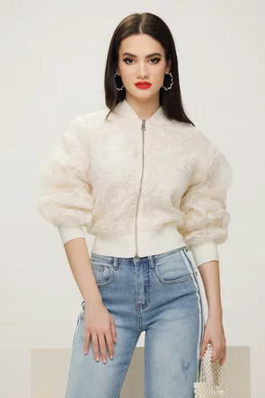 Geaca dama din organza brodata premium cu dublura din dantela