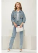 Geaca de blugi premium oversize albastra innobilata cu cristale maxi