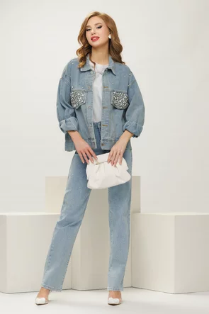 Geaca de blugi premium oversize albastra innobilata cu cristale maxi