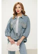 Geaca de blugi premium oversize albastra innobilata cu cristale maxi
