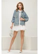 Geaca de blugi premium oversize albastra innobilata cu cristale maxi