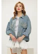 Geaca de blugi premium oversize albastra innobilata cu cristale maxi