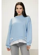 Hanorac dama casual bleu  din bumbac supersoft cu fundite