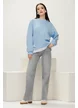 Hanorac dama casual bleu  din bumbac supersoft cu fundite