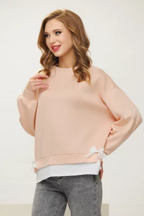 Hanorac dama casual roz din bumbac supersoft cu fundite