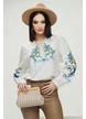Ie dama alba traditionala din bumbac 100% cu broderie florala albastra