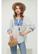 Ie dama din rayon premium cu broderie albastra si ciucuri