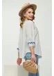 Ie dama din rayon premium cu broderie albastra si ciucuri