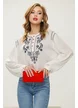Ie dama premium din bumbac cu broderie florala fina si guler tunica