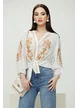 Ie dama premium din rayon cu broderie florala bej si guler tunica