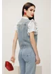Jacheta dama de blug premium cu volane albe si nasturi cristal maxi