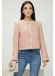 Jacheta dama din tweed premium roz cu buzunare conturuei dantelatesi nasturi metalici