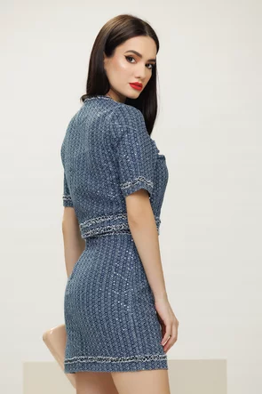 Jacheta dama eleganta din blug cu paiete fine si croi retro