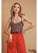 Maiou dama elegant din saten animal print cu bretele reglabile